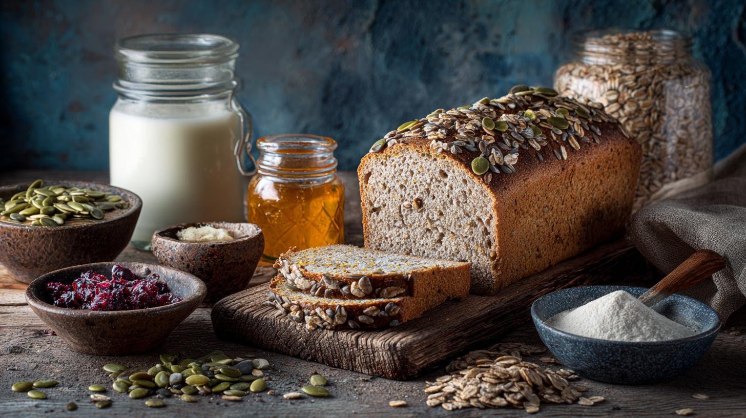 Celozrnný chléb s kefírem, semínky a medem krok za krokem. Suroviny a pomůcky