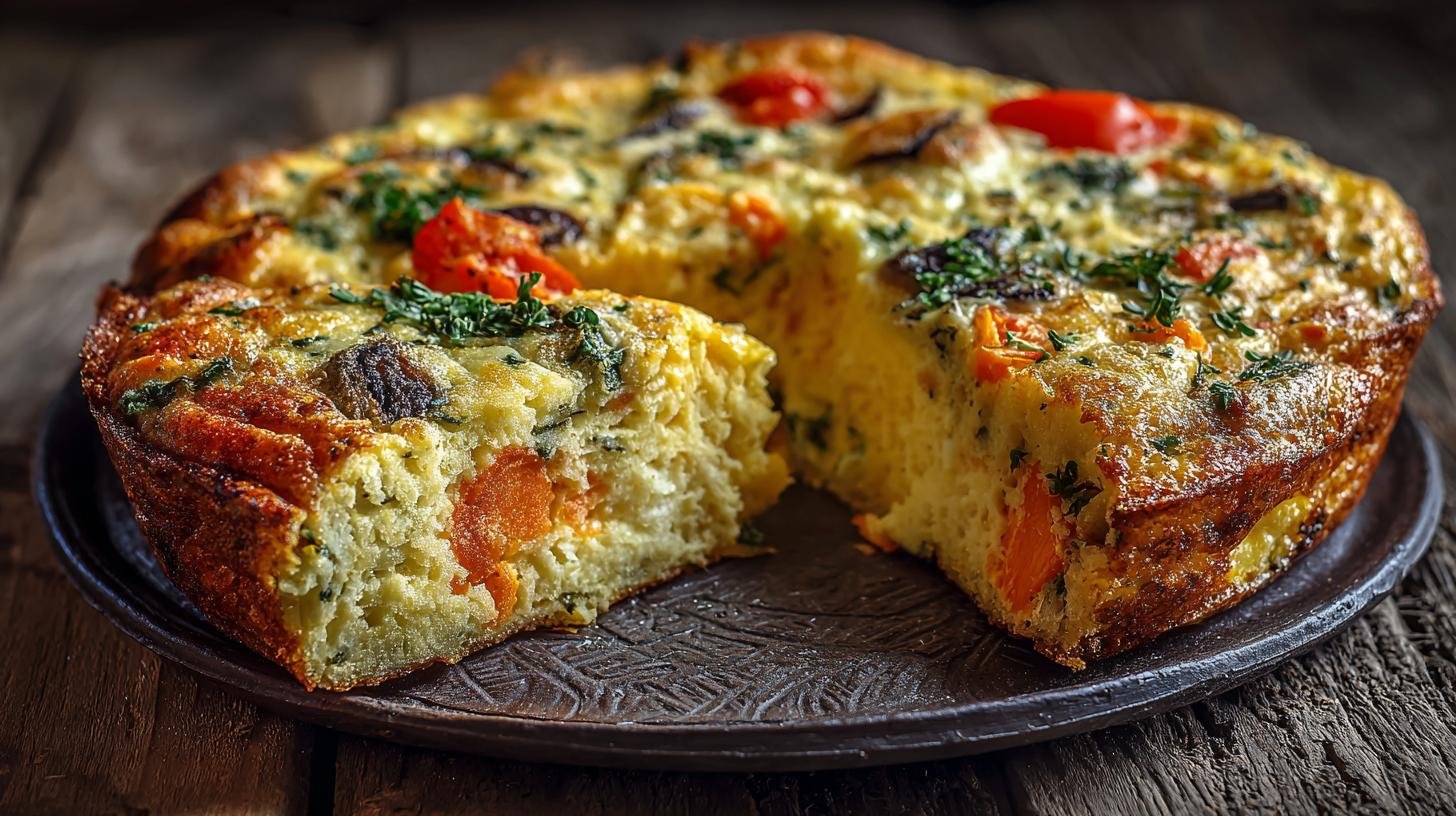 Slaný koláč bez mouky: sýr, vejce a zelenina v jedné formě