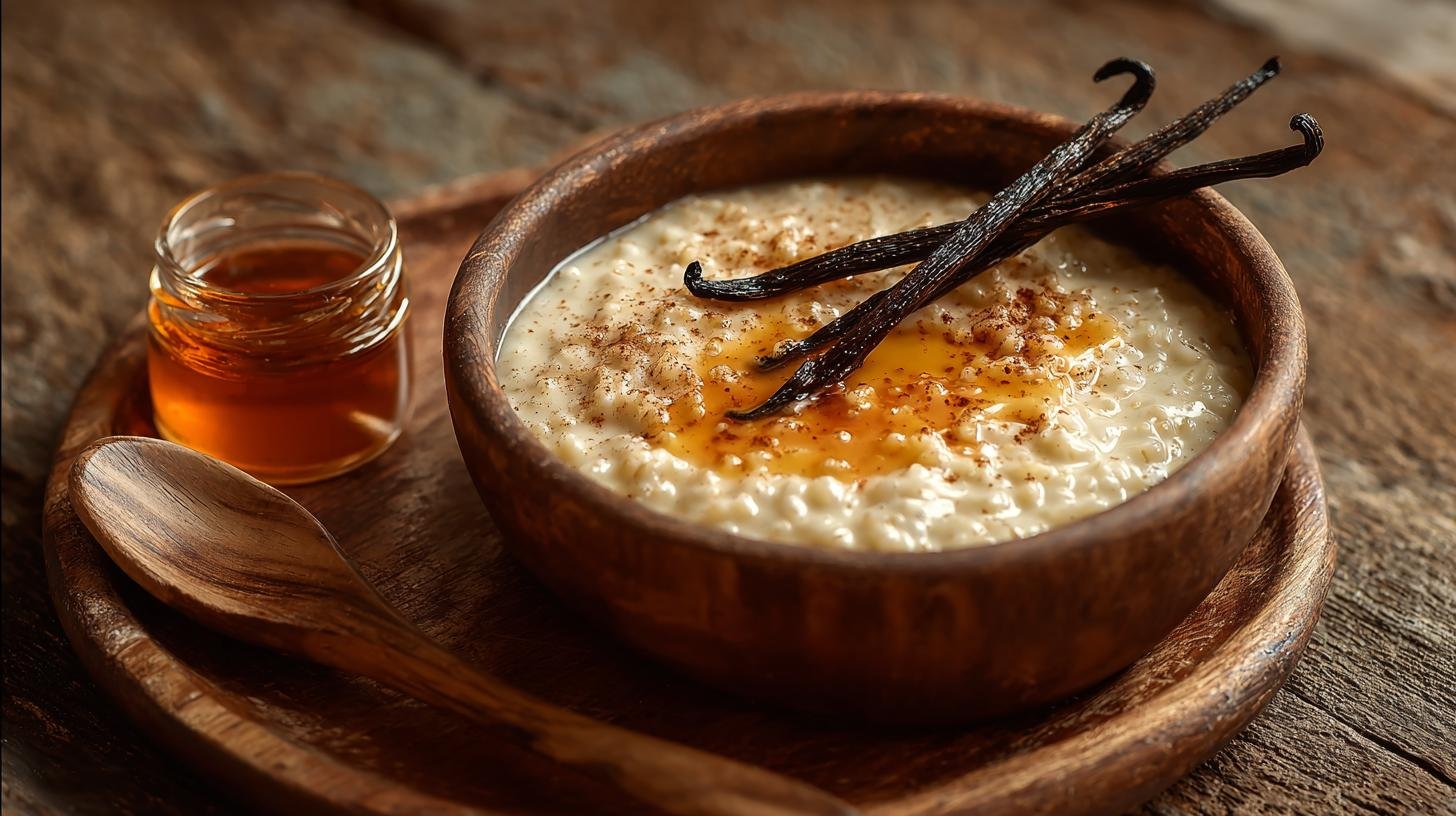 Puding z rýže s kokosovým mlékem, vanilkou a karamelem