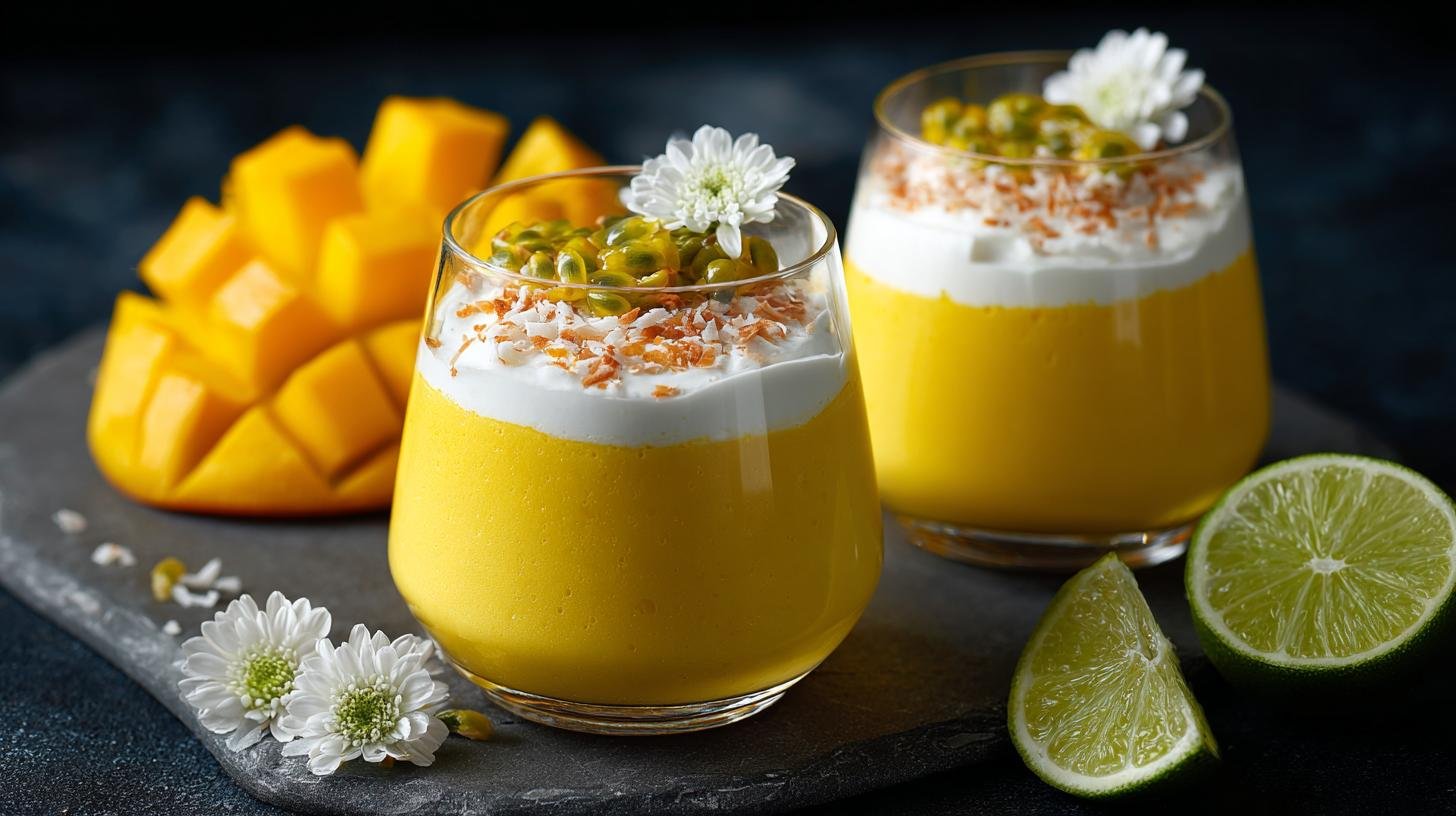 Pěnový dezert s mangem, kokosem a limetkou pro lehkou exotiku. Servírování, variace a tajemné triky