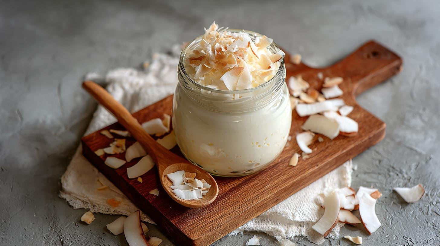 Bezlaktózový dezert s mandlovým mlékem a kokosovými hoblinami