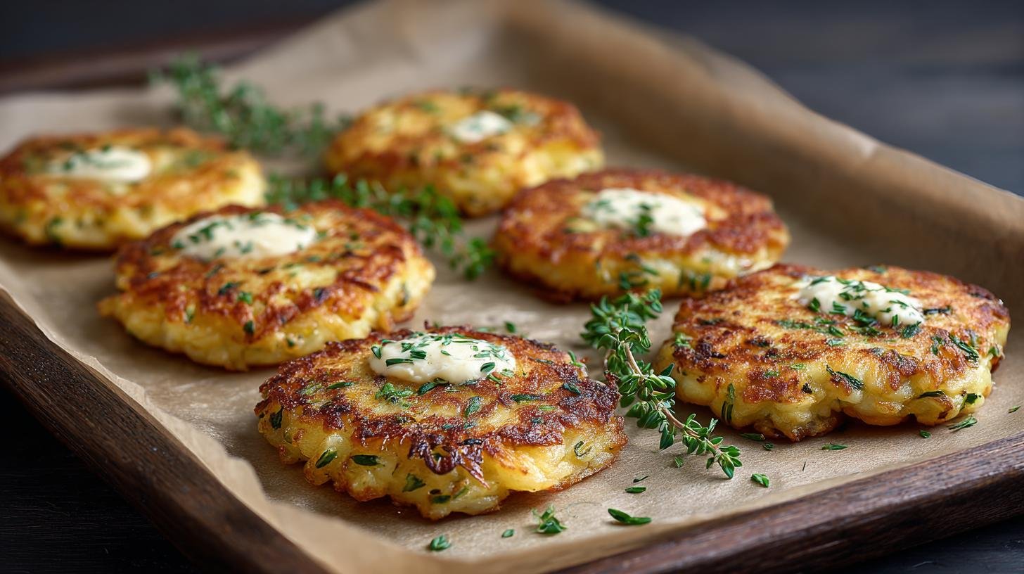 Bramborové placky z mouky, cibule a bylinek na plechu