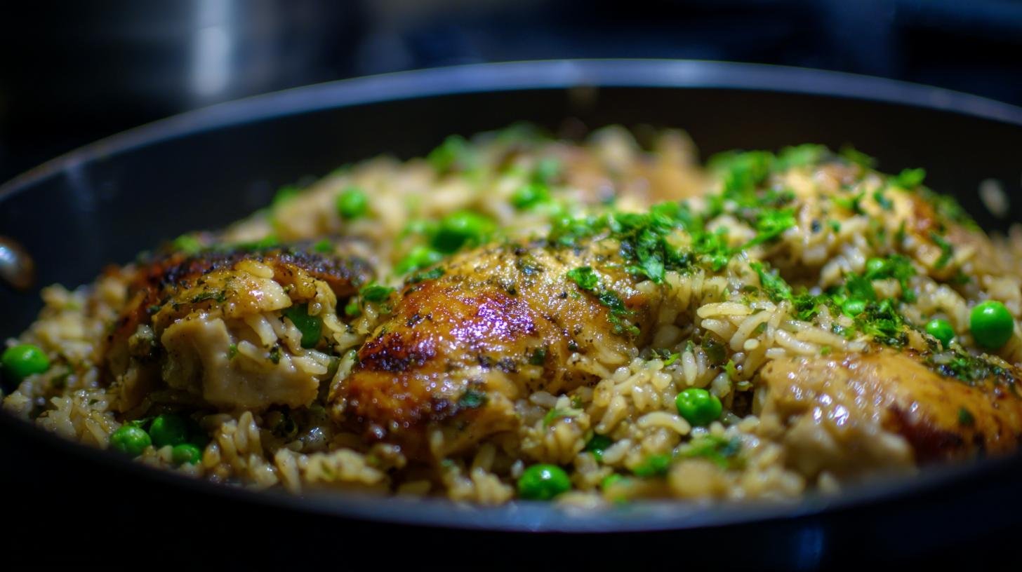 Rychlá pánev: kuřecí maso, rýže a hrášek v jedné porci. Proč to funguje a proč si to oblíbíte