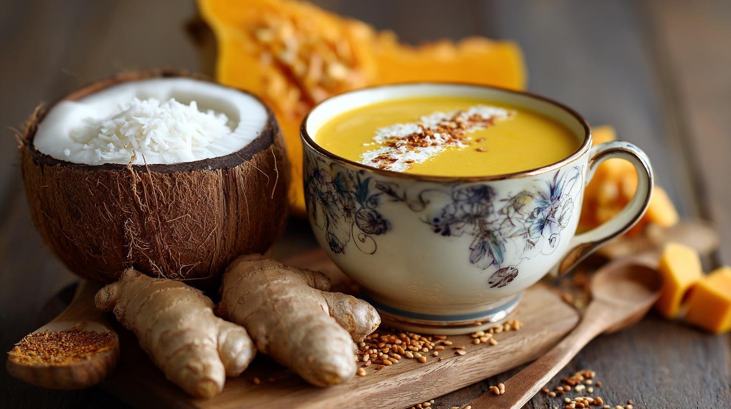 Krémová dýňová polévka s kokosovým mlékem a zázvorem. Ingredience a rychlý nákupní seznam