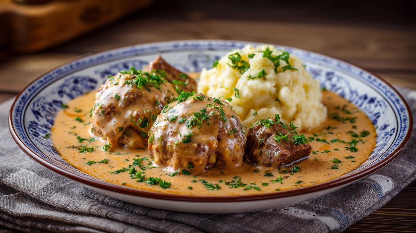 Svíčková omáčka s hovězím, houskovým knedlíkem a smetanou. Postup krok za krokem (šetrně k času)