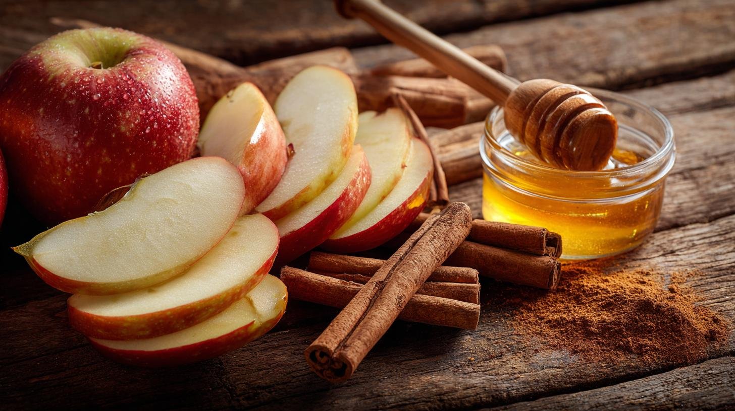 Sladké plátky jablko, skořice a med pro jemné mlsání