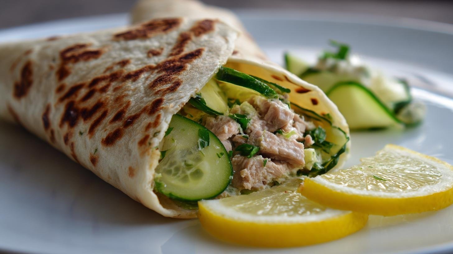 Blesková tortilla s tuňákem, okurkou a citronovou šťávou
