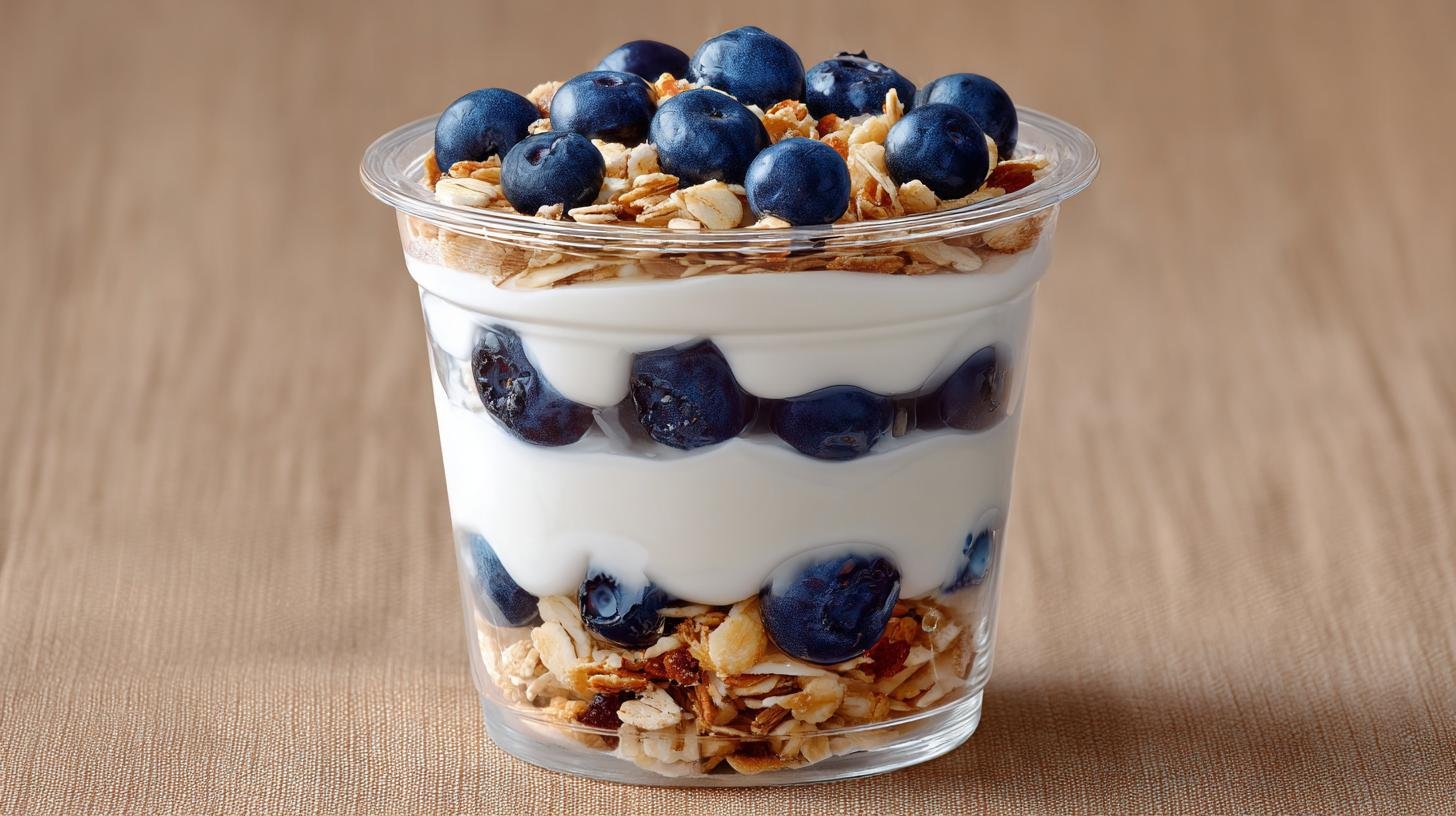 Jogurtový pohár: řecký jogurt, müsli a borůvky. Jak vrstvit a které malé triky použít Jogurtový pohár: řecký jogurt, müsli a borůvky. Jak vrstvit a které malé triky použít