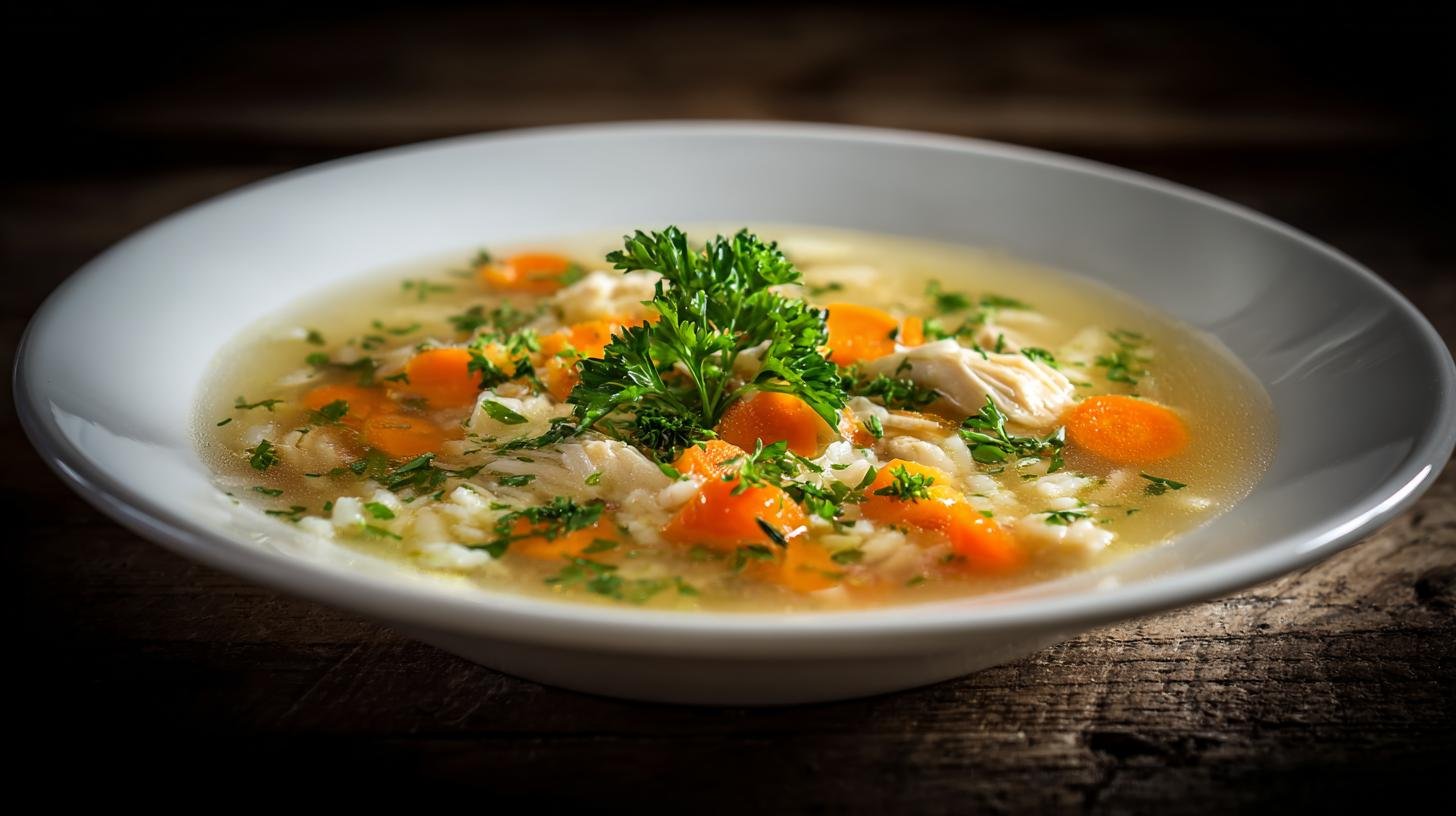 Kuřecí polévka s rýží a mrkví, kterou děti mizí během chvilky