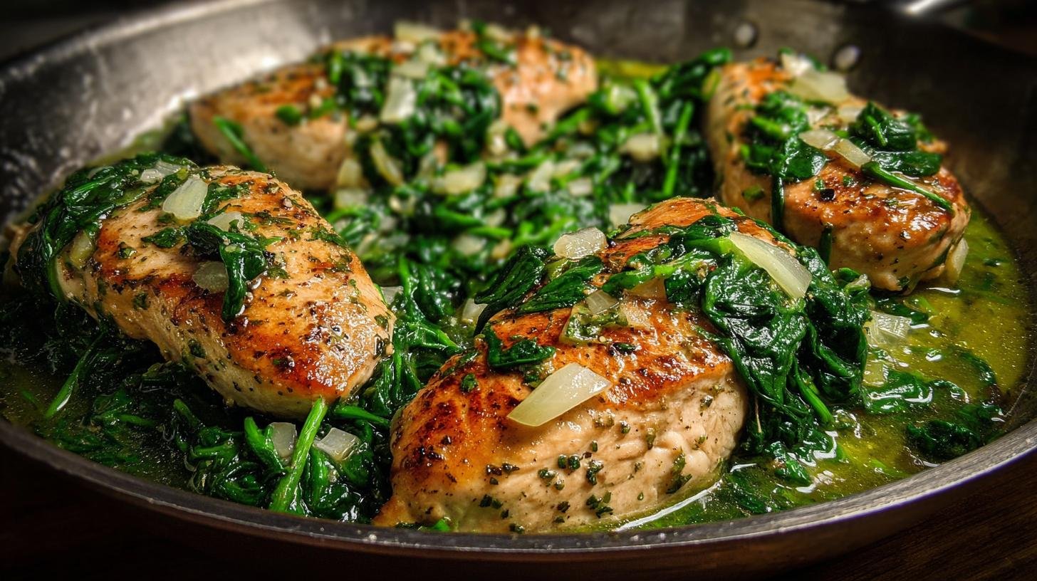 Dietní kuřecí prsa se špenátem, česnekem a olivovým olejem