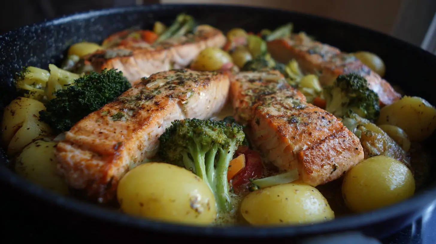 20 minutový oběd: losos, brambory a brokolice na pánvi