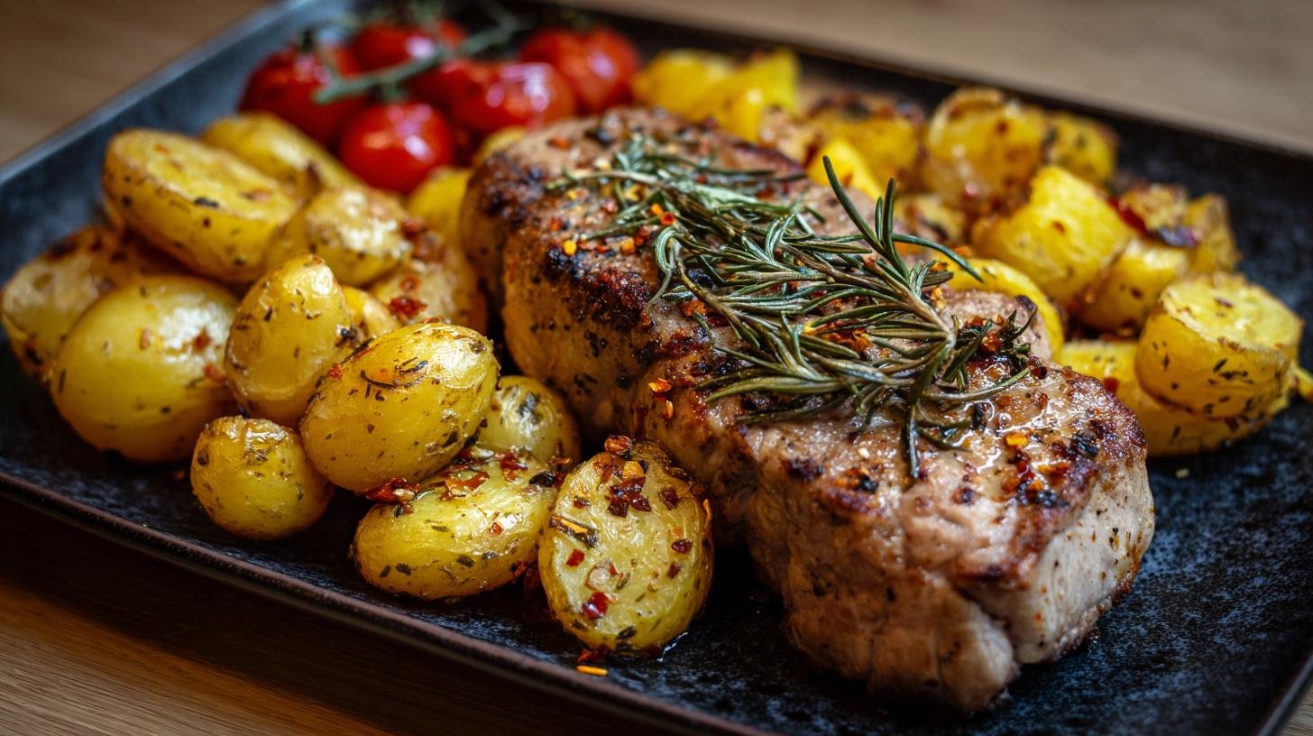 Rychlý steak z vepřového masa s pečenými bramborami