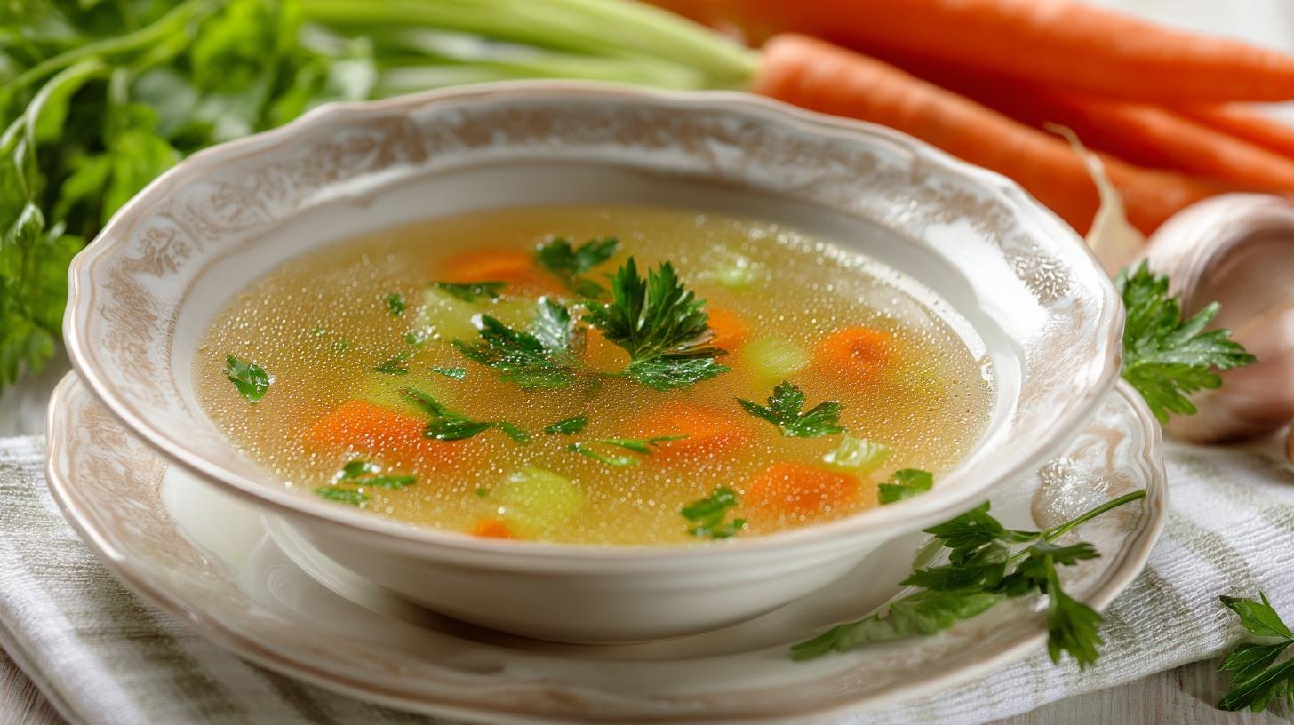 Kuřecí vývar s mrkví a celerem konečně opravdu čirý. Malý tip navíc