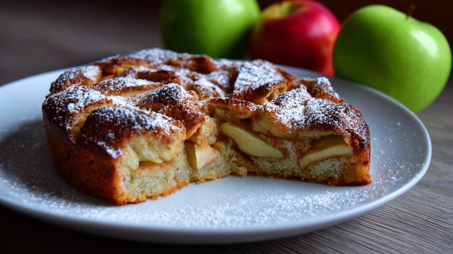 Rychlý jablečný koláč s moukou a skořicí, který vždy drží. Rychlý seznam surovin a postup v kostce
