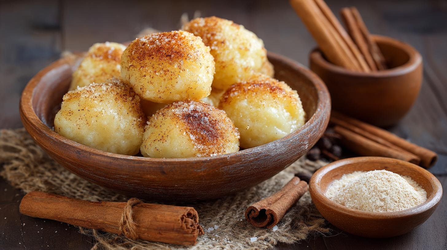 Bramborové šišky s moukou a skořicí sladké během chvíle