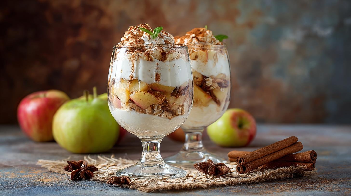 Jablečný parfait se skořicí a vločkami sladký a lehký. Ingredience a co mít po ruce