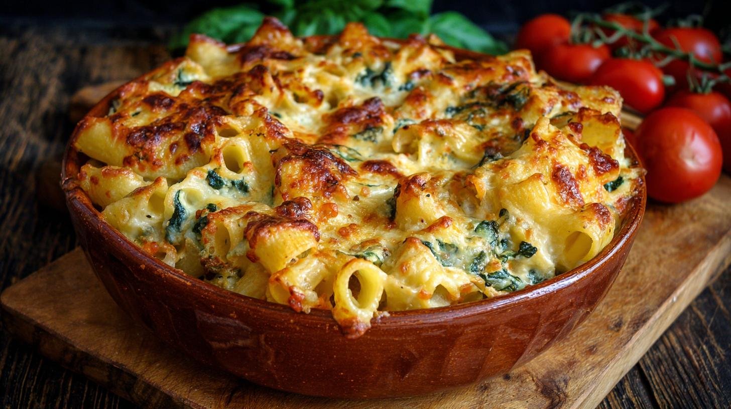 Zapečené těstoviny se sýrem a špenátem pro jistou rodinnou spokojenost. Tipy pro úsporu, skladování a varianty