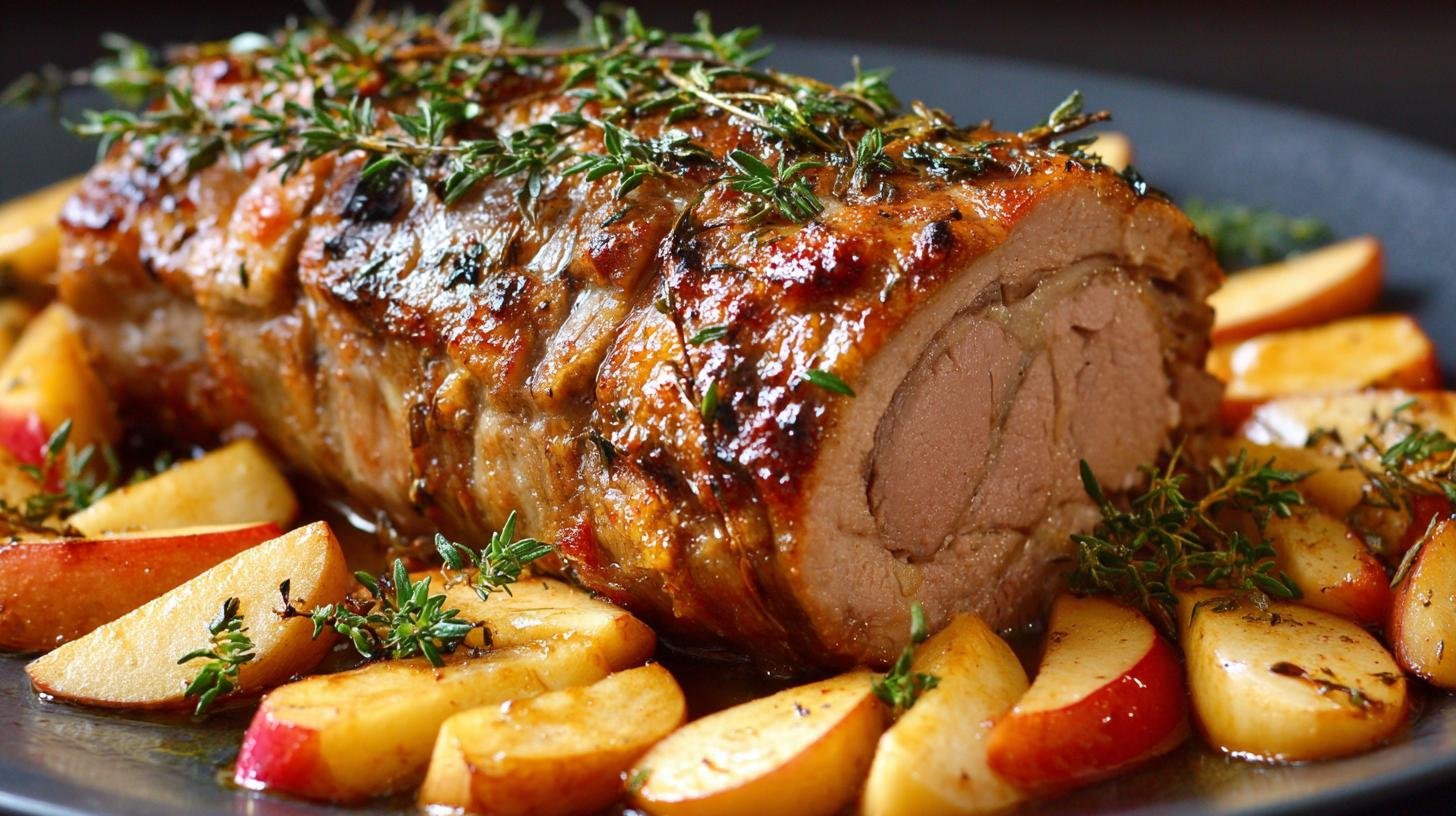 Vepřové pečeně s jablky a tymiánem, šťavnaté a voňavé. Postup krok za krokem