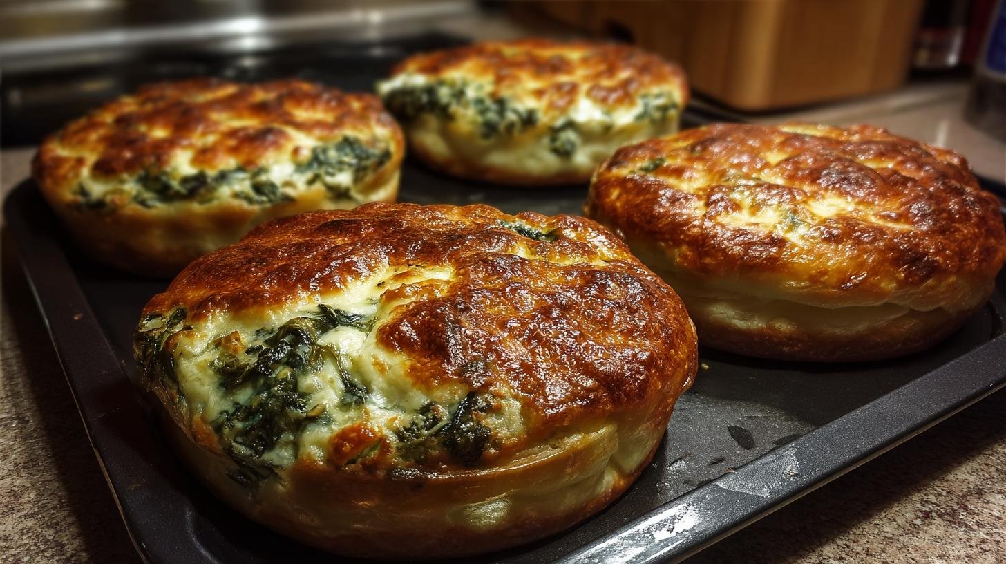 Rychlé slané koláče se špenátem a sýrem pro pohodový večer. Rychlý recept krok za krokem