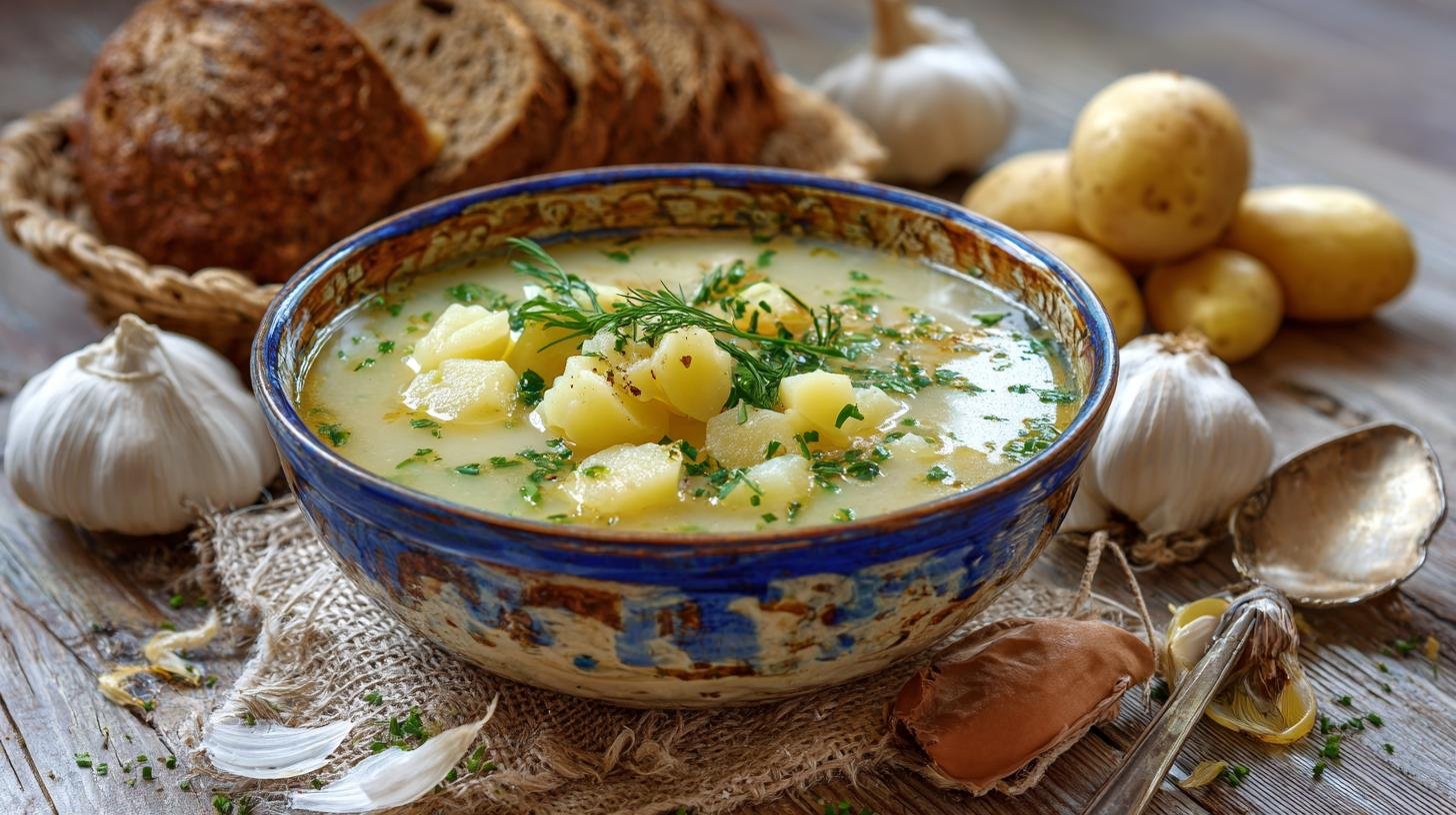 Česneková polévka s bramborami domácí klasika. Ingredience a chytré úsporné tipy
