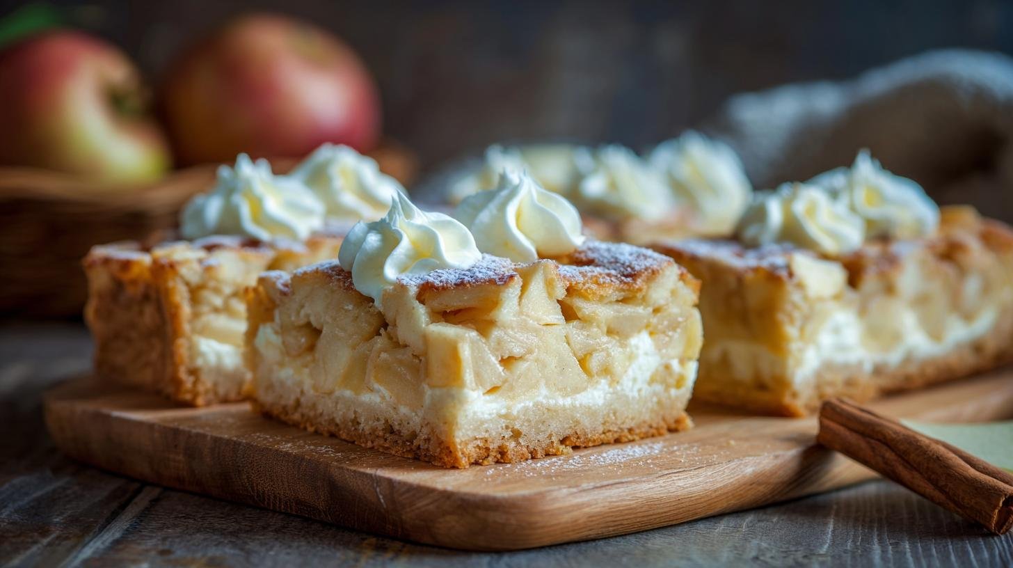 Snadné jablečné řezy se smetanou pro jistou vláčnost. Rychlý postup, který funguje