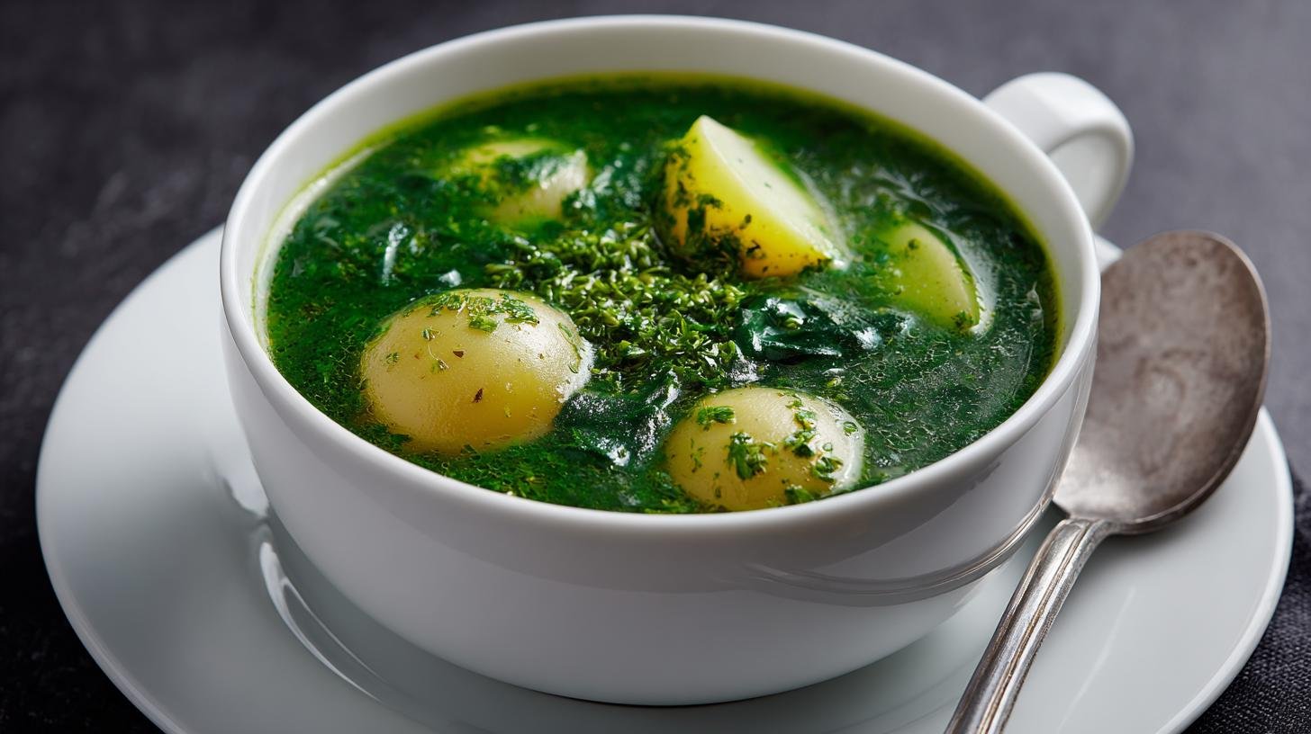 Špenátová polévka s bramborami a snadnou cestou pro hladkou konzistenci. Ingredience a rychlý přehled