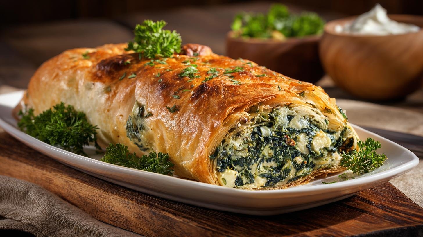 Slaný závin se špenátem a sýrem pro klidný večer. Servírování a atmosféra