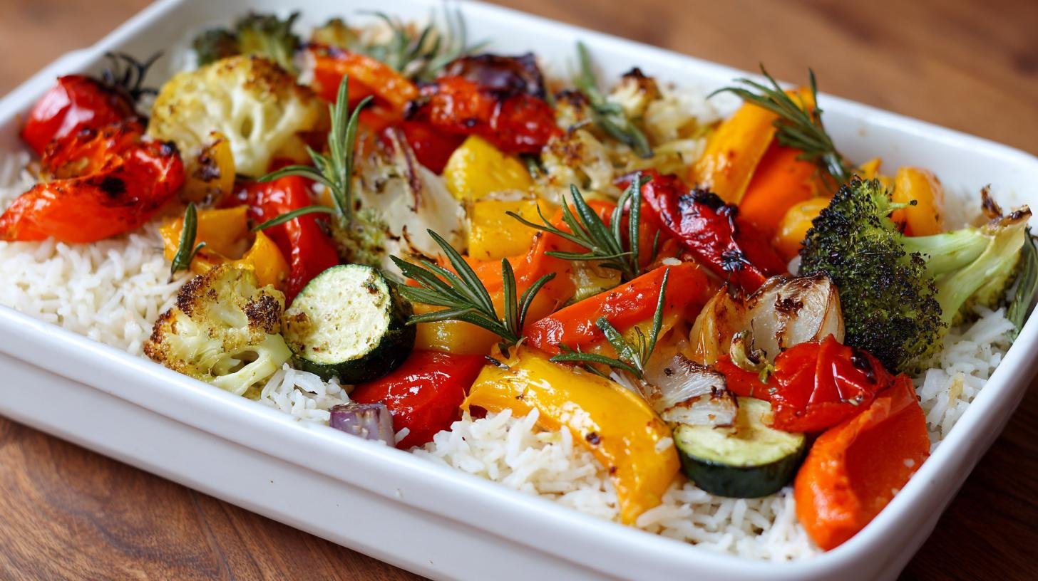 Pečená zelenina s rýží lehká večeře bez tuku. Jak na to krok za krokem