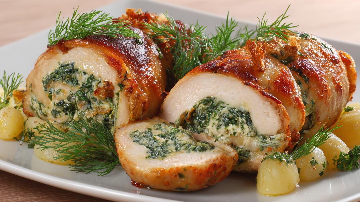 Kuřecí rolky se špenátem a máslem v jemném provedení. Triky profesionálů