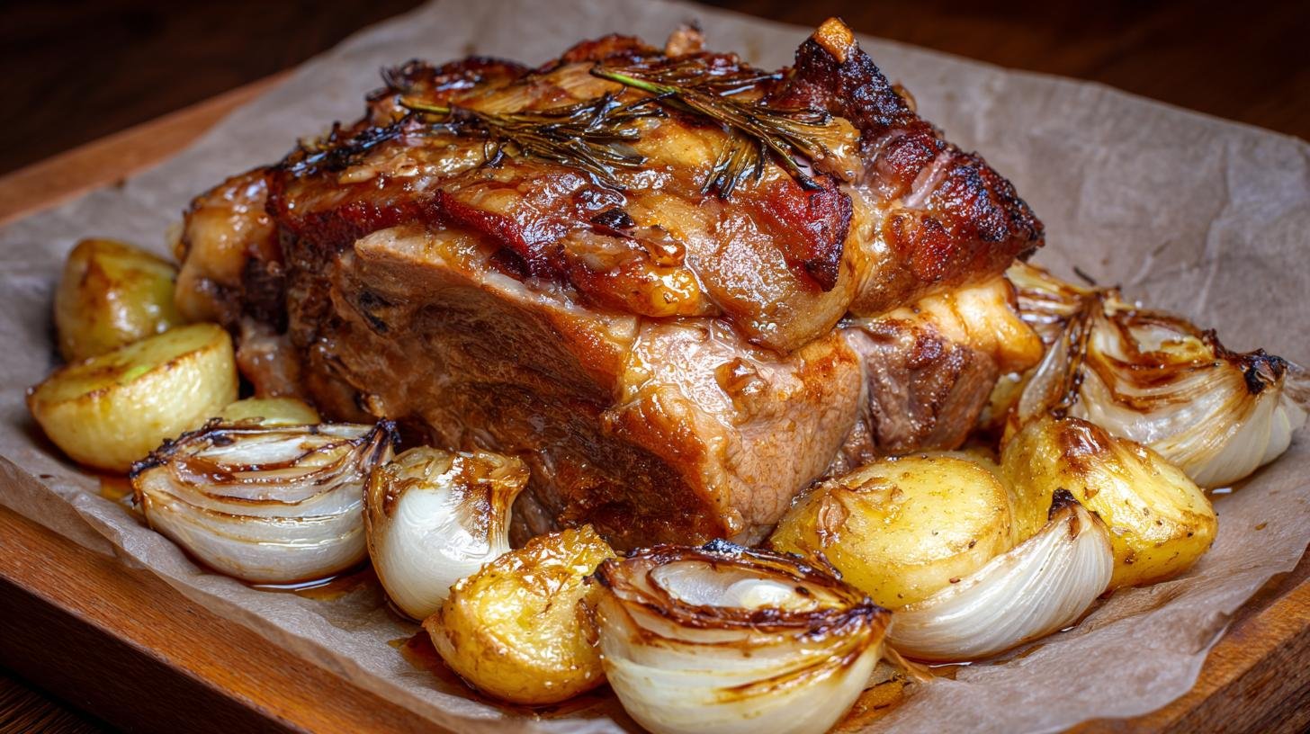 Pečená krkovice s cibulí měkká rodinná klasika. Úsporné a praktické využití