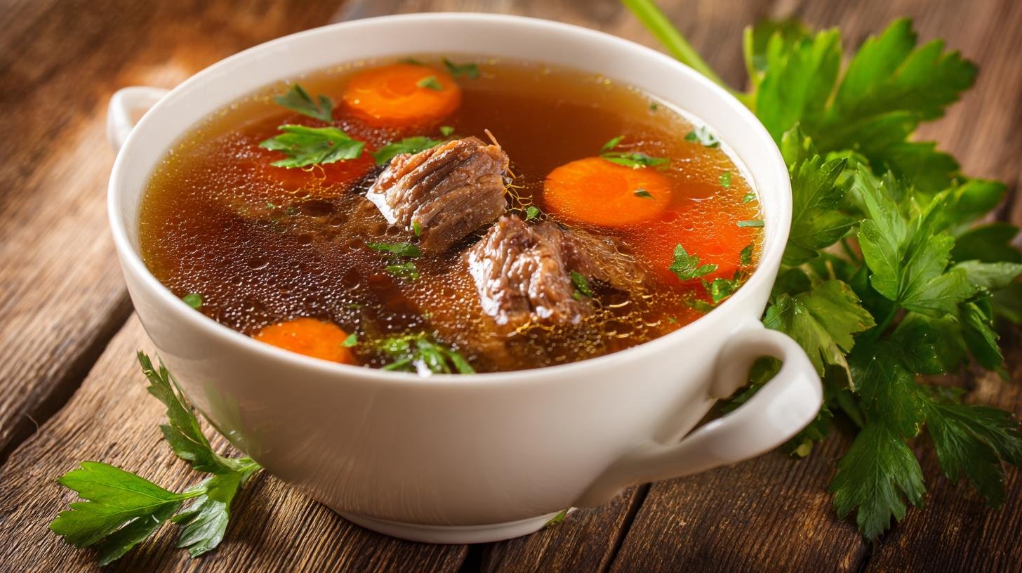 Hovězí vývar s mrkví a celerem, jednoduchý recept na srdcovou polévku. Ingredience — jednoduchost a úspora