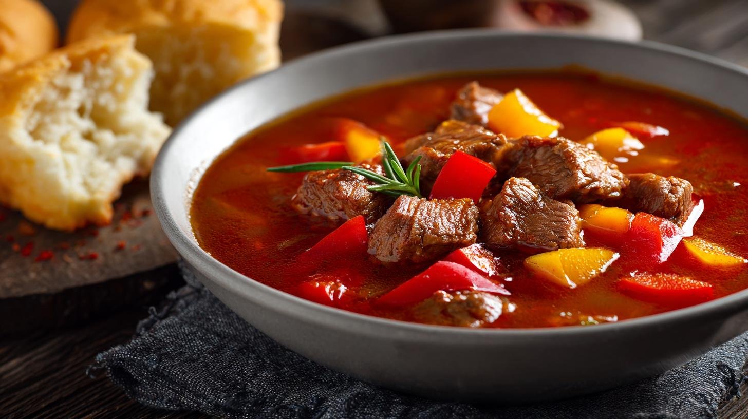 Gulášová polévka s hovězím a paprikou, rychlá a sytá