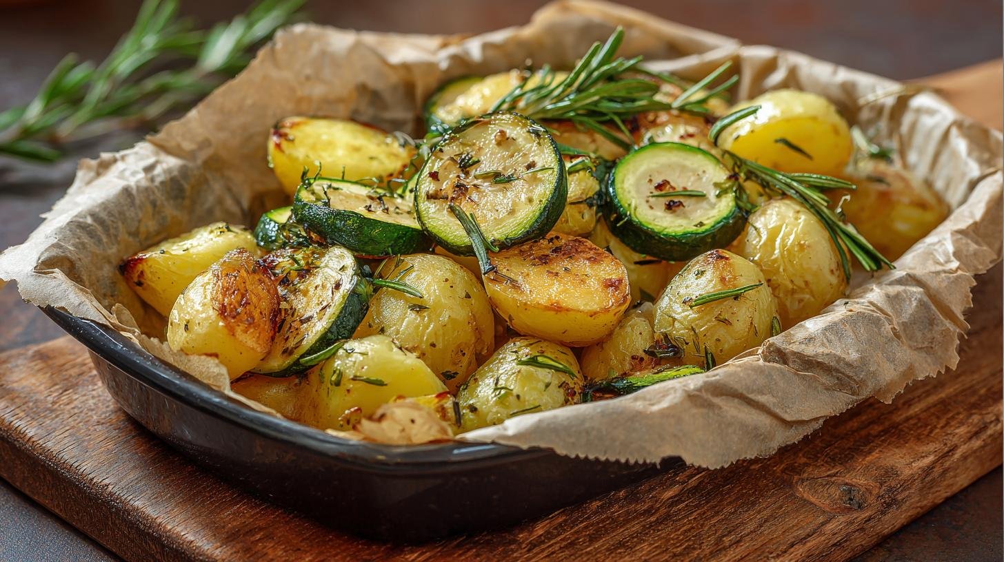Pečené brambory s cuketou a jednoduchou cestou ke svěžímu talíři. Postup krok za krokem