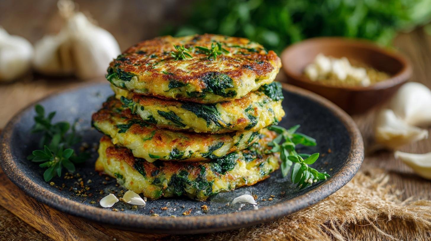 Rychlé bramborové placičky se špenátem a česnekem bez smažení. Servírování a malé variace