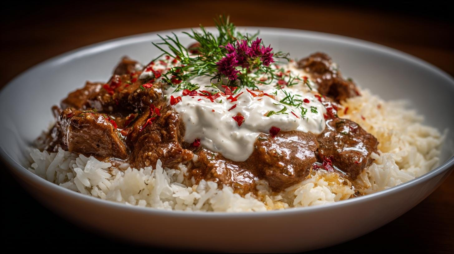 Hovězí maso s rýží a smetanou jako uklidňující večeře