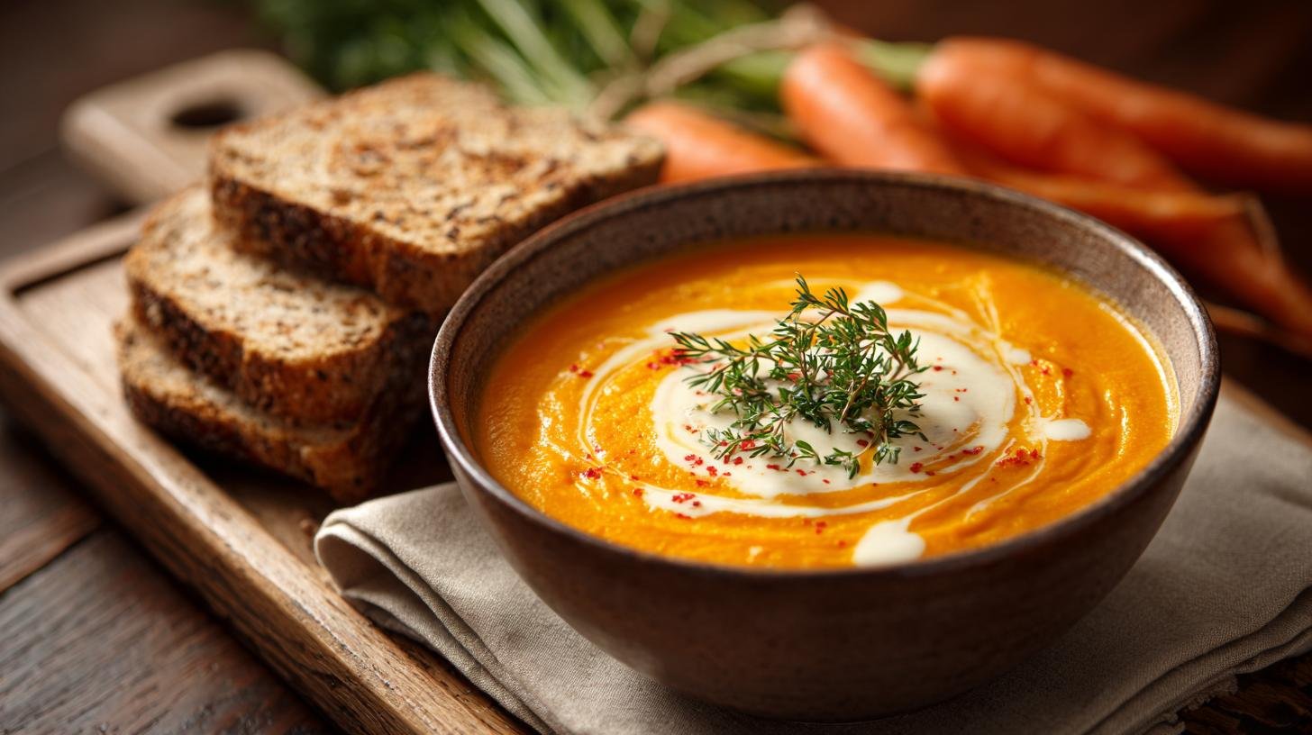 Mrkvový krém s bramborami jemné jídlo s minimem kalorií. Ingredience a rychlý seznam