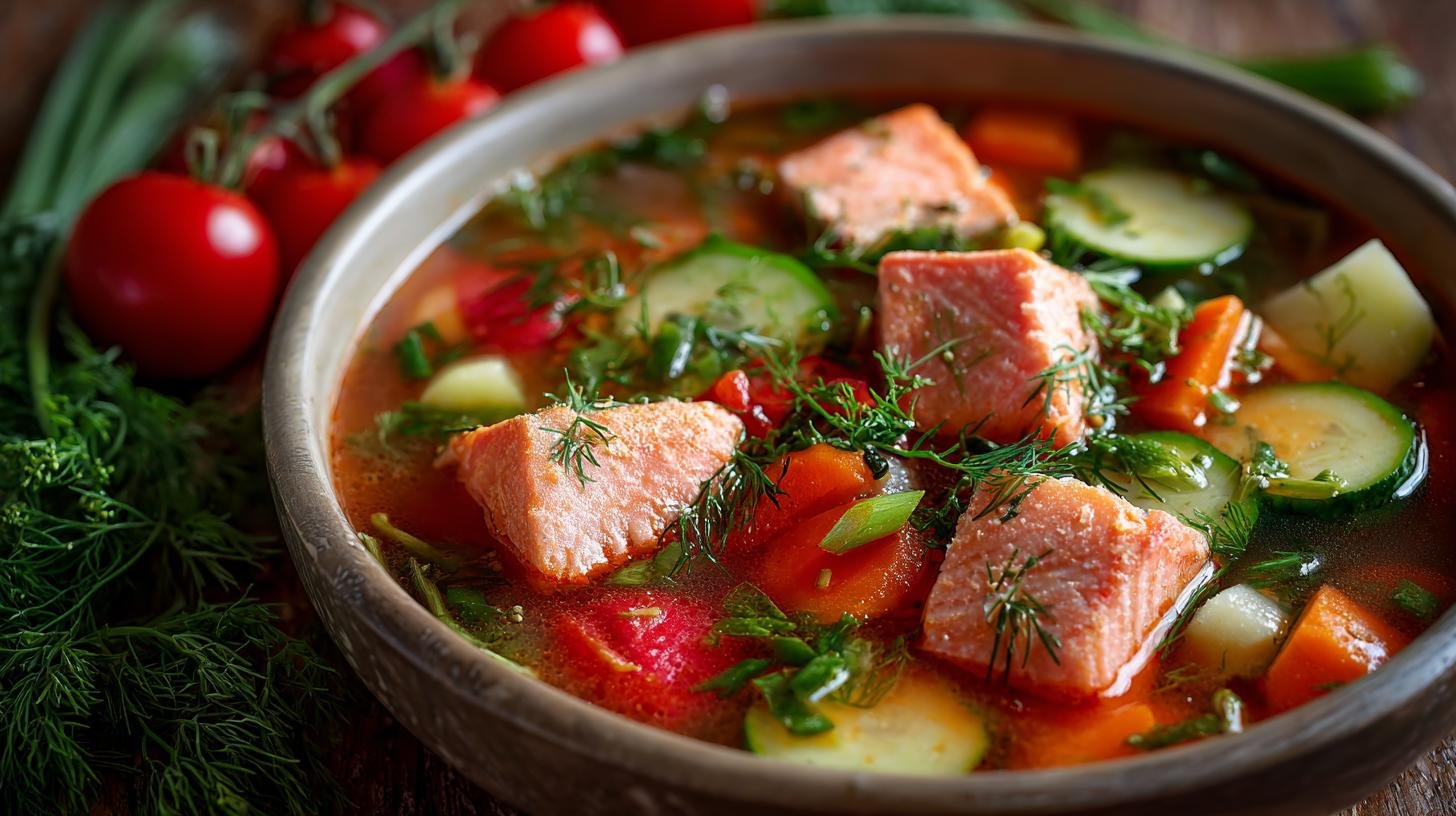 Rybí polévka s lososem a zeleninou, snadný recept