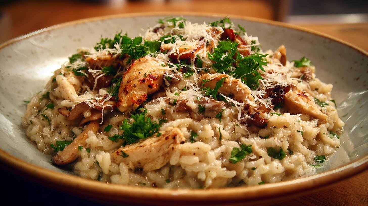 Kuřecí rizoto s houbami a parmezánem, snadné a chutné