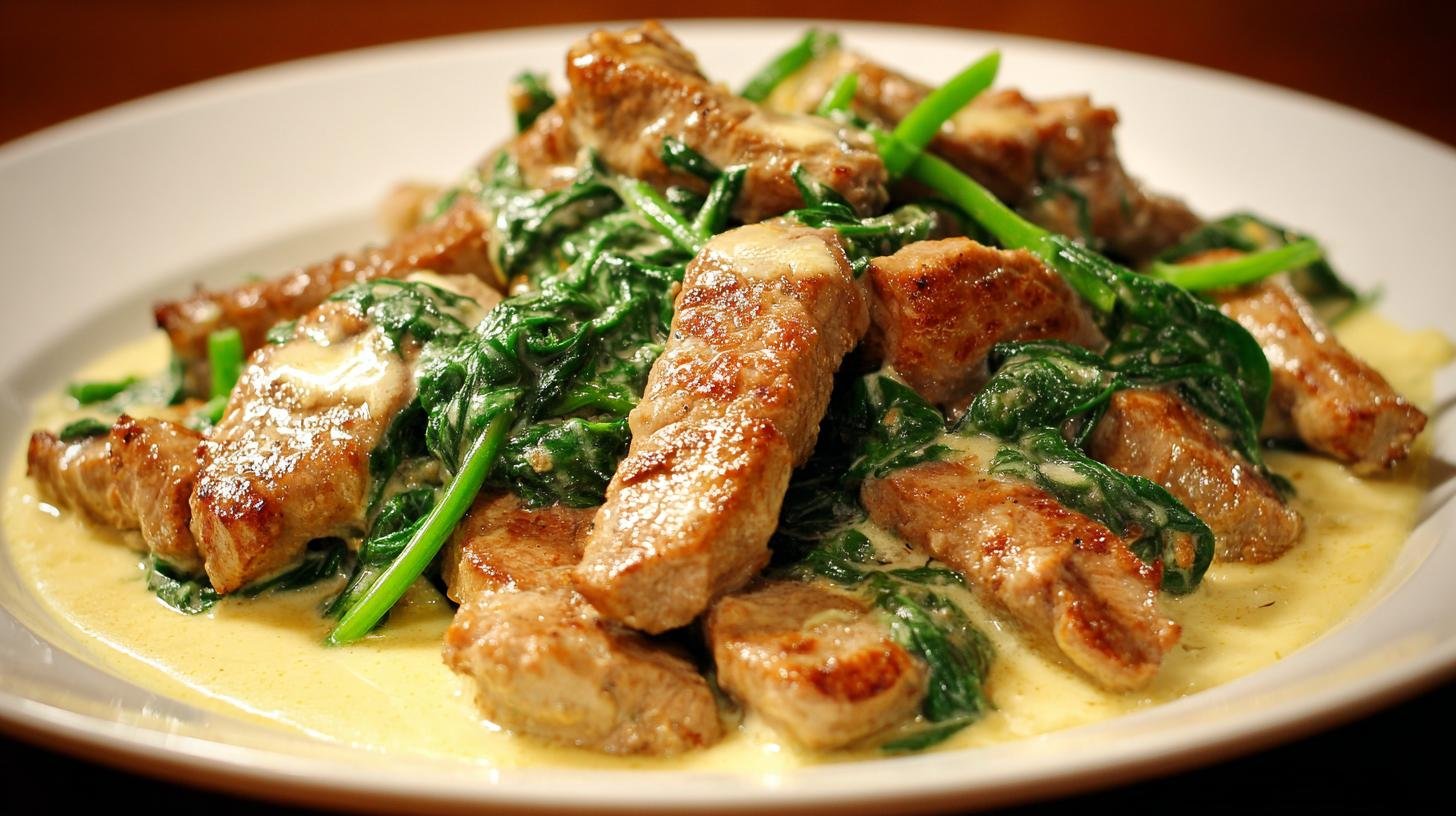 Vepřové nudličky se smetanou a špenátem jako jemná varianta. Ingredience a jednoduchý postup Vepřové nudličky se smetanou a špenátem jako jemná varianta. Ingredience a jednoduchý postup