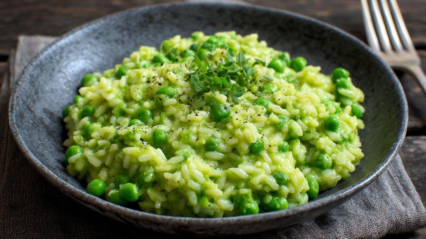 Špenátové rizoto s hráškem a snadným způsobem úspory času