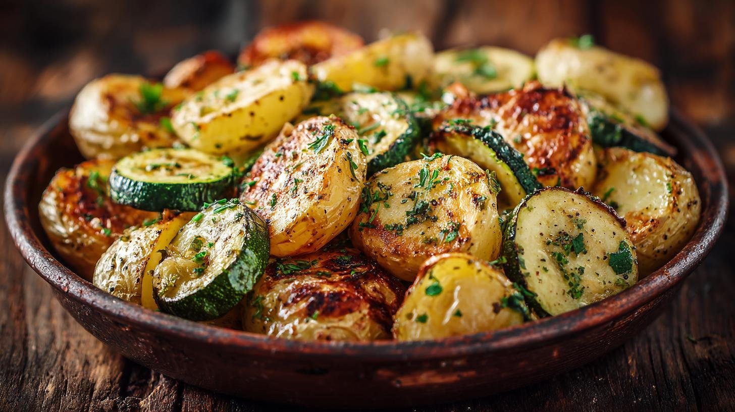 Pečené brambory s cuketou a jednoduchou cestou ke svěžímu talíři