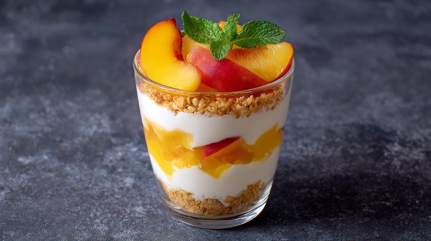 Tvarohový pohár s broskvemi a rychlým trikem pro vrstvení