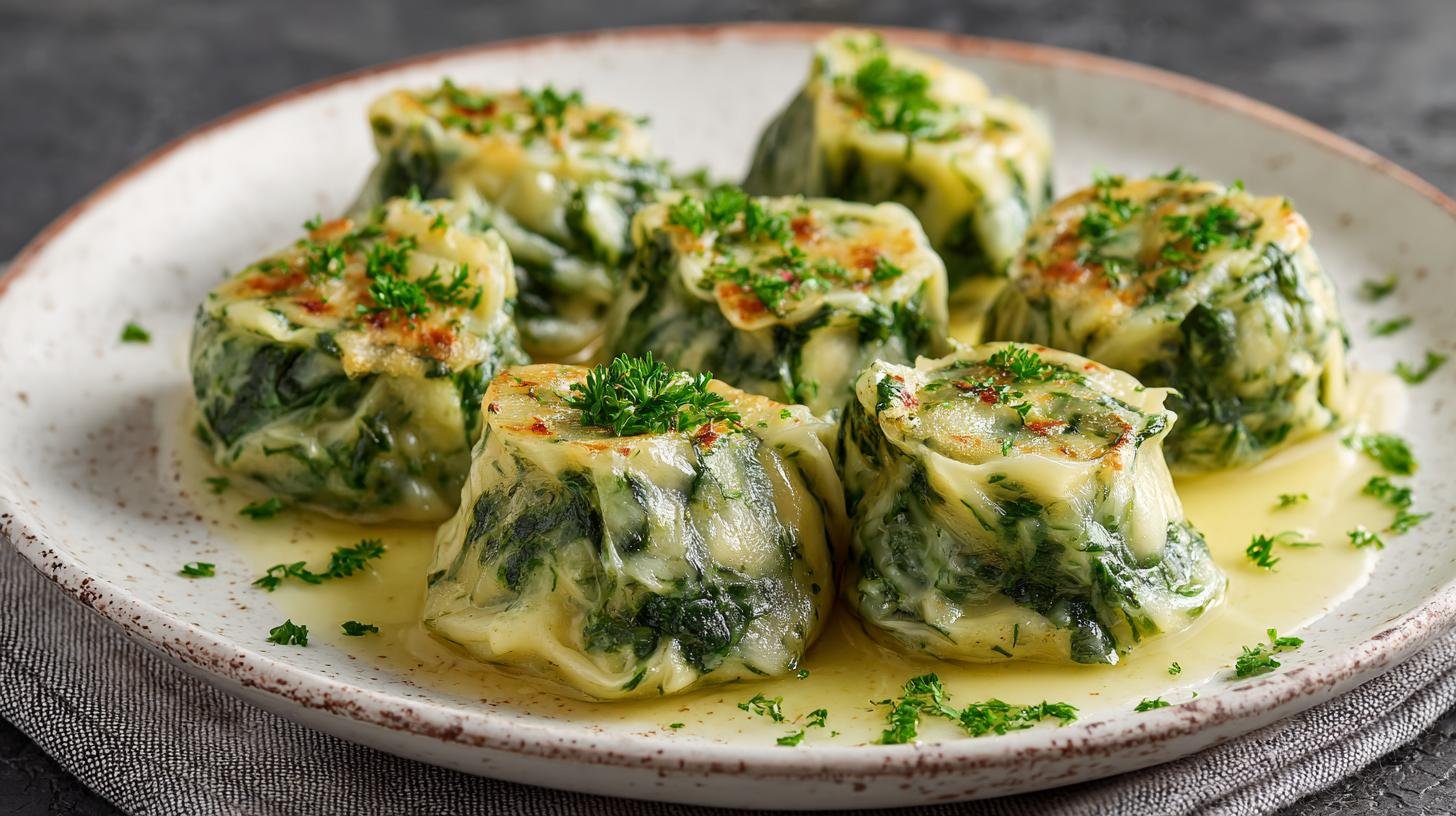 Špenátové knedlíky s máslem a sýrem, snadná domácí varianta. Servírování, variace a rychlé tipy