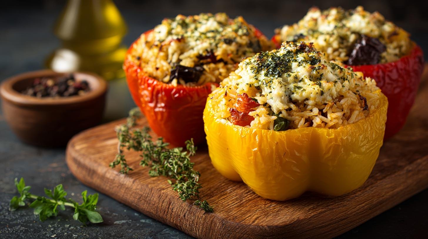 Pečená paprika plněná rýží a zeleninou, zdravé a jednoduché