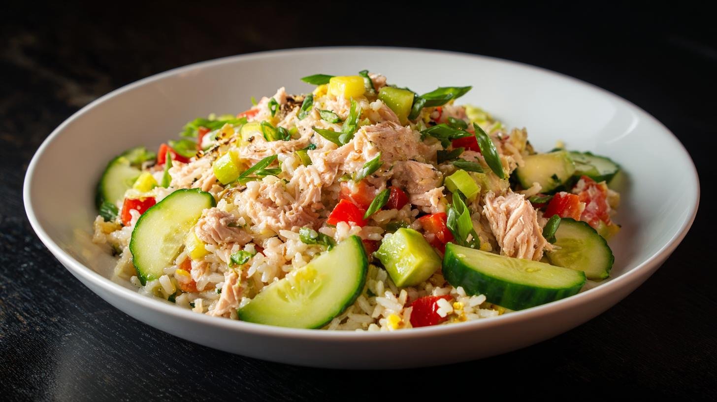 Salát z tuňáka s rýží bez vaření. Ingredience