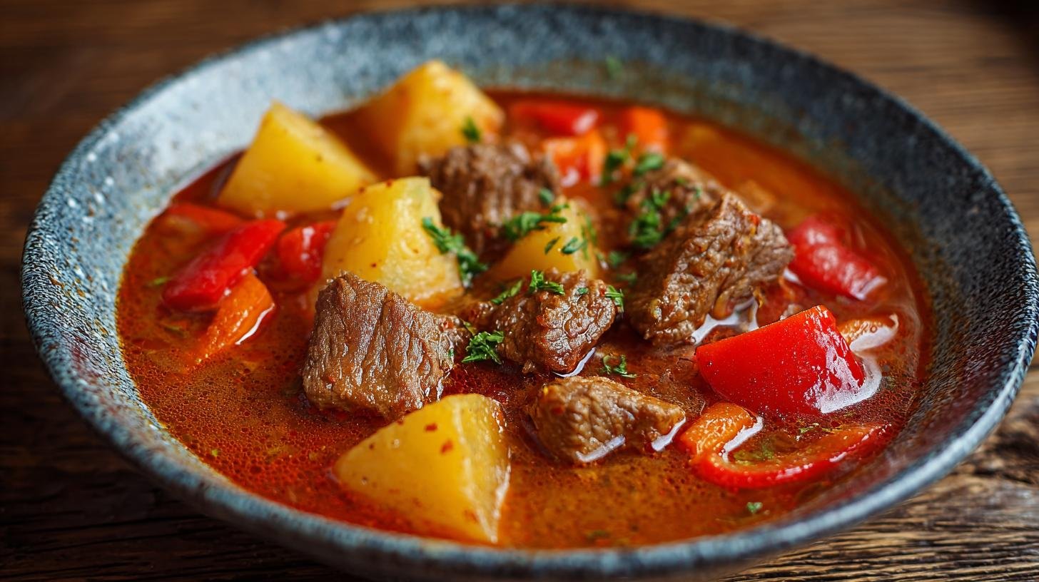 Hovězí gulášová polévka s paprikou a bramborem, sytý oběd. Proč právě tato polévka funguje jako sytý oběd