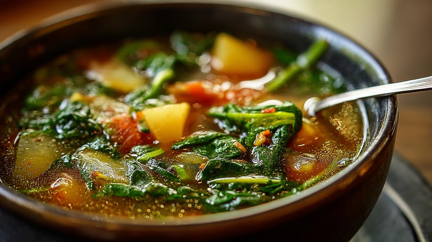 Zeleninová polévka se špenátem a cibulí bez chyb pro každý den