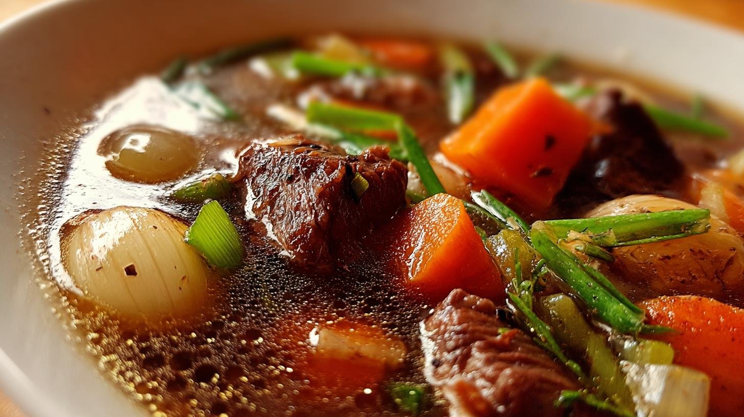 Hovězí vývar s kousky masa a zeleninou, osvědčený recept