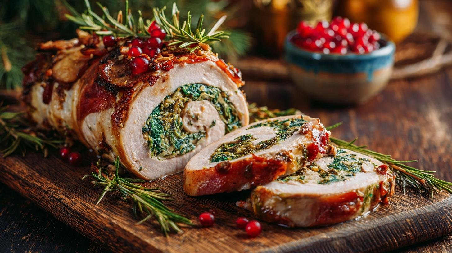 Krůtí roláda se špenátem lehká slavnostní večeře. Servírování, variace a jak ušetřit čas