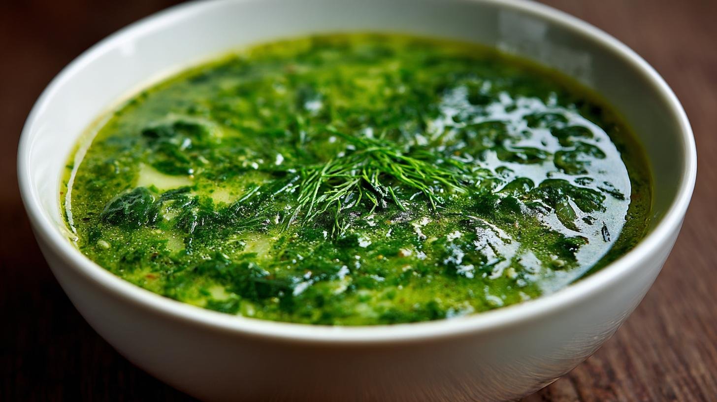 Špenátová polévka s bramborami a snadnou cestou pro hladkou konzistenci. Krok za krokem — rychlý postup